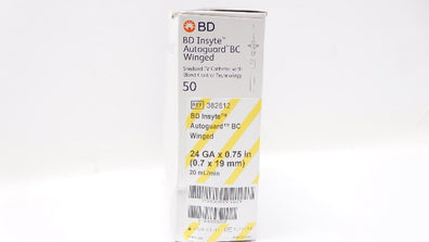 BD 382612 Insyte Autoguard BC Winged Shielded IV Cath. 24GAx0.75inch - Box of 44